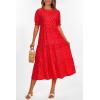 imagePRETTYGARDEN Womens Summer Casual Boho Dress Floral Print Ruffle Puff Short Sleeve Flowy Midi Beach Party DressesPrint Red