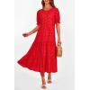 imagePRETTYGARDEN Womens Summer Casual Boho Dress Floral Print Ruffle Puff Short Sleeve Flowy Midi Beach Party DressesPrint Red