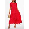 imagePRETTYGARDEN Womens Summer Casual Boho Dress Floral Print Ruffle Puff Short Sleeve Flowy Midi Beach Party DressesPrint Red