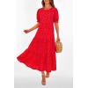 imagePRETTYGARDEN Womens Summer Casual Boho Dress Floral Print Ruffle Puff Short Sleeve Flowy Midi Beach Party DressesPrint Red