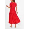 imagePRETTYGARDEN Womens Summer Casual Boho Dress Floral Print Ruffle Puff Short Sleeve Flowy Midi Beach Party DressesPrint Red