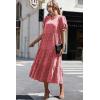 imagePRETTYGARDEN Womens Summer Casual Boho Dress Floral Print Ruffle Puff Short Sleeve Flowy Midi Beach Party DressesRed