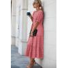 imagePRETTYGARDEN Womens Summer Casual Boho Dress Floral Print Ruffle Puff Short Sleeve Flowy Midi Beach Party DressesRed