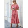 imagePRETTYGARDEN Womens Summer Casual Boho Dress Floral Print Ruffle Puff Short Sleeve Flowy Midi Beach Party DressesRed