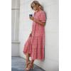 imagePRETTYGARDEN Womens Summer Casual Boho Dress Floral Print Ruffle Puff Short Sleeve Flowy Midi Beach Party DressesRed