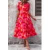 imagePRETTYGARDEN Womens Summer Casual Boho Dress Floral Print Ruffle Puff Short Sleeve Flowy Midi Beach Party DressesRed Block