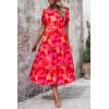 imagePRETTYGARDEN Womens Summer Casual Boho Dress Floral Print Ruffle Puff Short Sleeve Flowy Midi Beach Party DressesRed Block