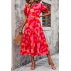 imagePRETTYGARDEN Womens Summer Casual Boho Dress Floral Print Ruffle Puff Short Sleeve Flowy Midi Beach Party DressesRed Block