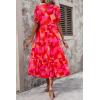 imagePRETTYGARDEN Womens Summer Casual Boho Dress Floral Print Ruffle Puff Short Sleeve Flowy Midi Beach Party DressesRed Block