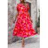 imagePRETTYGARDEN Womens Summer Casual Boho Dress Floral Print Ruffle Puff Short Sleeve Flowy Midi Beach Party DressesRed Block