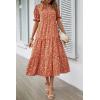 imagePRETTYGARDEN Womens Summer Casual Boho Dress Floral Print Ruffle Puff Short Sleeve Flowy Midi Beach Party DressesRed Orange Floral