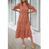 imagePRETTYGARDEN Womens Summer Casual Boho Dress Floral Print Ruffle Puff Short Sleeve Flowy Midi Beach Party DressesRed Orange Floral