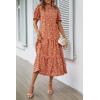 imagePRETTYGARDEN Womens Summer Casual Boho Dress Floral Print Ruffle Puff Short Sleeve Flowy Midi Beach Party DressesRed Orange Floral