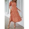 imagePRETTYGARDEN Womens Summer Casual Boho Dress Floral Print Ruffle Puff Short Sleeve Flowy Midi Beach Party DressesRed Orange Floral