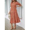 imagePRETTYGARDEN Womens Summer Casual Boho Dress Floral Print Ruffle Puff Short Sleeve Flowy Midi Beach Party DressesRed Orange Floral