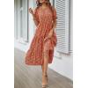imagePRETTYGARDEN Womens Summer Casual Boho Dress Floral Print Ruffle Puff Short Sleeve Flowy Midi Beach Party DressesRed Orange Floral