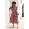 imagePRETTYGARDEN Womens Summer Casual Boho Dress Floral Print Ruffle Puff Short Sleeve Flowy Midi Beach Party DressesRed White