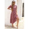 imagePRETTYGARDEN Womens Summer Casual Boho Dress Floral Print Ruffle Puff Short Sleeve Flowy Midi Beach Party DressesRed White