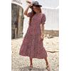 imagePRETTYGARDEN Womens Summer Casual Boho Dress Floral Print Ruffle Puff Short Sleeve Flowy Midi Beach Party DressesRed White
