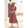 imagePRETTYGARDEN Womens Summer Casual Boho Dress Floral Print Ruffle Puff Short Sleeve Flowy Midi Beach Party DressesRed White