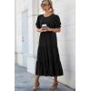imagePRETTYGARDEN Womens Summer Casual Boho Dress Floral Print Ruffle Puff Short Sleeve Flowy Midi Beach Party DressesSolid Black
