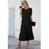 imagePRETTYGARDEN Womens Summer Casual Boho Dress Floral Print Ruffle Puff Short Sleeve Flowy Midi Beach Party DressesSolid Black