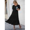 imagePRETTYGARDEN Womens Summer Casual Boho Dress Floral Print Ruffle Puff Short Sleeve Flowy Midi Beach Party DressesSolid Black