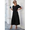 imagePRETTYGARDEN Womens Summer Casual Boho Dress Floral Print Ruffle Puff Short Sleeve Flowy Midi Beach Party DressesSolid Black