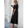 imagePRETTYGARDEN Womens Summer Casual Boho Dress Floral Print Ruffle Puff Short Sleeve Flowy Midi Beach Party DressesSolid Black