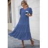 imagePRETTYGARDEN Womens Summer Casual Boho Dress Floral Print Ruffle Puff Short Sleeve Flowy Midi Beach Party DressesSolid Blue