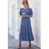 imagePRETTYGARDEN Womens Summer Casual Boho Dress Floral Print Ruffle Puff Short Sleeve Flowy Midi Beach Party DressesSolid Blue