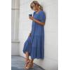 imagePRETTYGARDEN Womens Summer Casual Boho Dress Floral Print Ruffle Puff Short Sleeve Flowy Midi Beach Party DressesSolid Blue