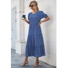 imagePRETTYGARDEN Womens Summer Casual Boho Dress Floral Print Ruffle Puff Short Sleeve Flowy Midi Beach Party DressesSolid Blue