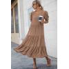 imagePRETTYGARDEN Womens Summer Casual Boho Dress Floral Print Ruffle Puff Short Sleeve Flowy Midi Beach Party DressesSolid Dark Khaki