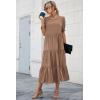 imagePRETTYGARDEN Womens Summer Casual Boho Dress Floral Print Ruffle Puff Short Sleeve Flowy Midi Beach Party DressesSolid Dark Khaki