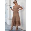 imagePRETTYGARDEN Womens Summer Casual Boho Dress Floral Print Ruffle Puff Short Sleeve Flowy Midi Beach Party DressesSolid Dark Khaki