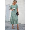 imagePRETTYGARDEN Womens Summer Casual Boho Dress Floral Print Ruffle Puff Short Sleeve Flowy Midi Beach Party DressesSolid Green