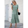 imagePRETTYGARDEN Womens Summer Casual Boho Dress Floral Print Ruffle Puff Short Sleeve Flowy Midi Beach Party DressesSolid Green