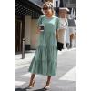 imagePRETTYGARDEN Womens Summer Casual Boho Dress Floral Print Ruffle Puff Short Sleeve Flowy Midi Beach Party DressesSolid Green