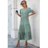 imagePRETTYGARDEN Womens Summer Casual Boho Dress Floral Print Ruffle Puff Short Sleeve Flowy Midi Beach Party DressesSolid Green