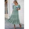 imagePRETTYGARDEN Womens Summer Casual Boho Dress Floral Print Ruffle Puff Short Sleeve Flowy Midi Beach Party DressesSolid Green
