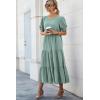 imagePRETTYGARDEN Womens Summer Casual Boho Dress Floral Print Ruffle Puff Short Sleeve Flowy Midi Beach Party DressesSolid Green