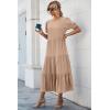 imagePRETTYGARDEN Womens Summer Casual Boho Dress Floral Print Ruffle Puff Short Sleeve Flowy Midi Beach Party DressesSolid Khaki