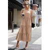 imagePRETTYGARDEN Womens Summer Casual Boho Dress Floral Print Ruffle Puff Short Sleeve Flowy Midi Beach Party DressesSolid Khaki