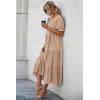 imagePRETTYGARDEN Womens Summer Casual Boho Dress Floral Print Ruffle Puff Short Sleeve Flowy Midi Beach Party DressesSolid Khaki