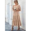 imagePRETTYGARDEN Womens Summer Casual Boho Dress Floral Print Ruffle Puff Short Sleeve Flowy Midi Beach Party DressesSolid Khaki