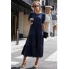 imagePRETTYGARDEN Womens Summer Casual Boho Dress Floral Print Ruffle Puff Short Sleeve Flowy Midi Beach Party DressesSolid Navy