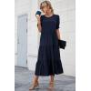 imagePRETTYGARDEN Womens Summer Casual Boho Dress Floral Print Ruffle Puff Short Sleeve Flowy Midi Beach Party DressesSolid Navy