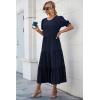imagePRETTYGARDEN Womens Summer Casual Boho Dress Floral Print Ruffle Puff Short Sleeve Flowy Midi Beach Party DressesSolid Navy