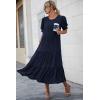 imagePRETTYGARDEN Womens Summer Casual Boho Dress Floral Print Ruffle Puff Short Sleeve Flowy Midi Beach Party DressesSolid Navy
